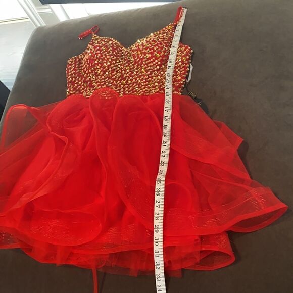 Women’s Red with Gold Sparkles Short Prom Party Dress Corset Back Size S NWT - Picture 9 of 9